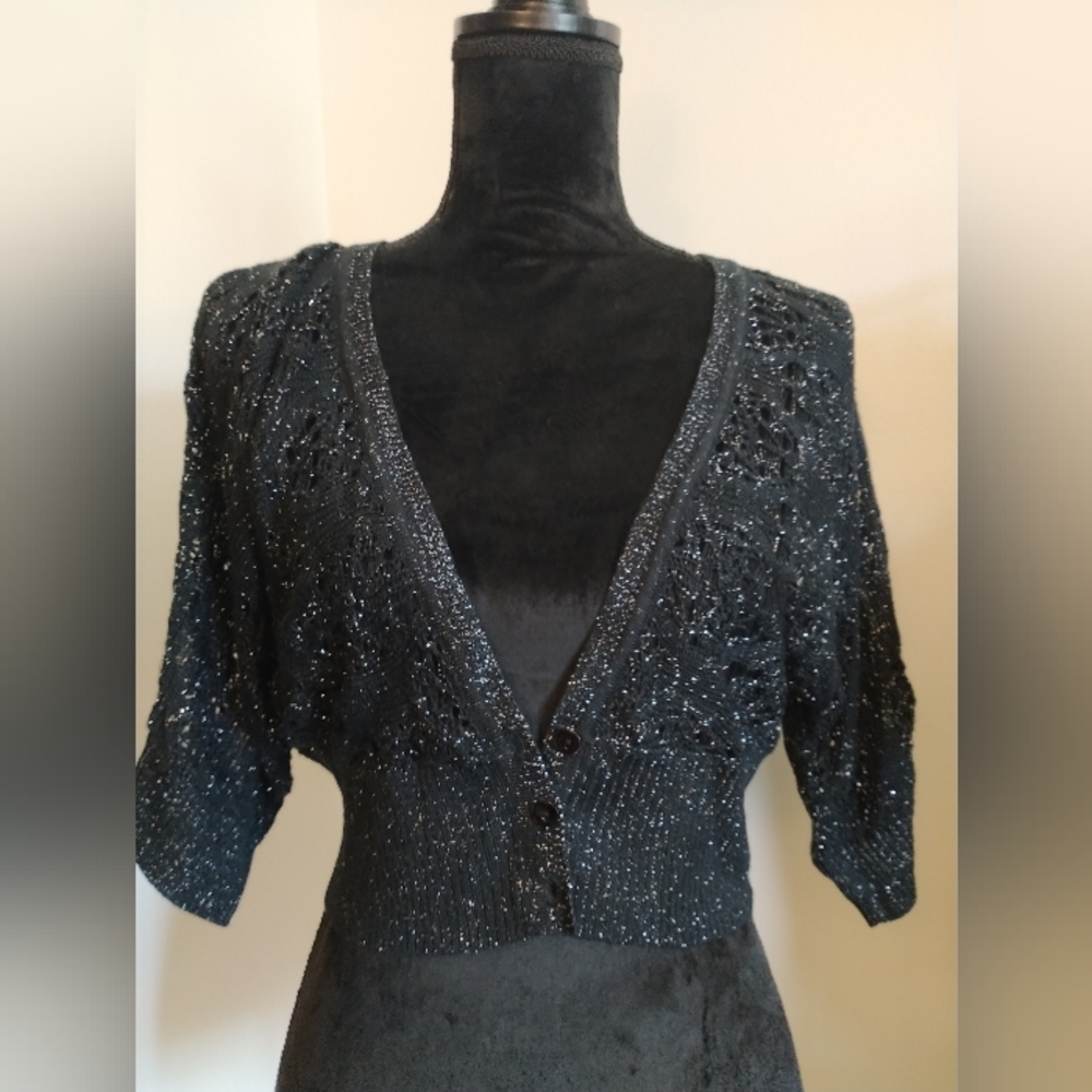 NWT Apt 9 Black Sparkly Knit Cardigan Size PM